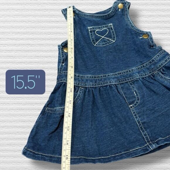 Faded Glory Baby Girl Denim Jumper Dress 6-9M Organic Cotton Heart Pocket Retro - Picture 3 of 7